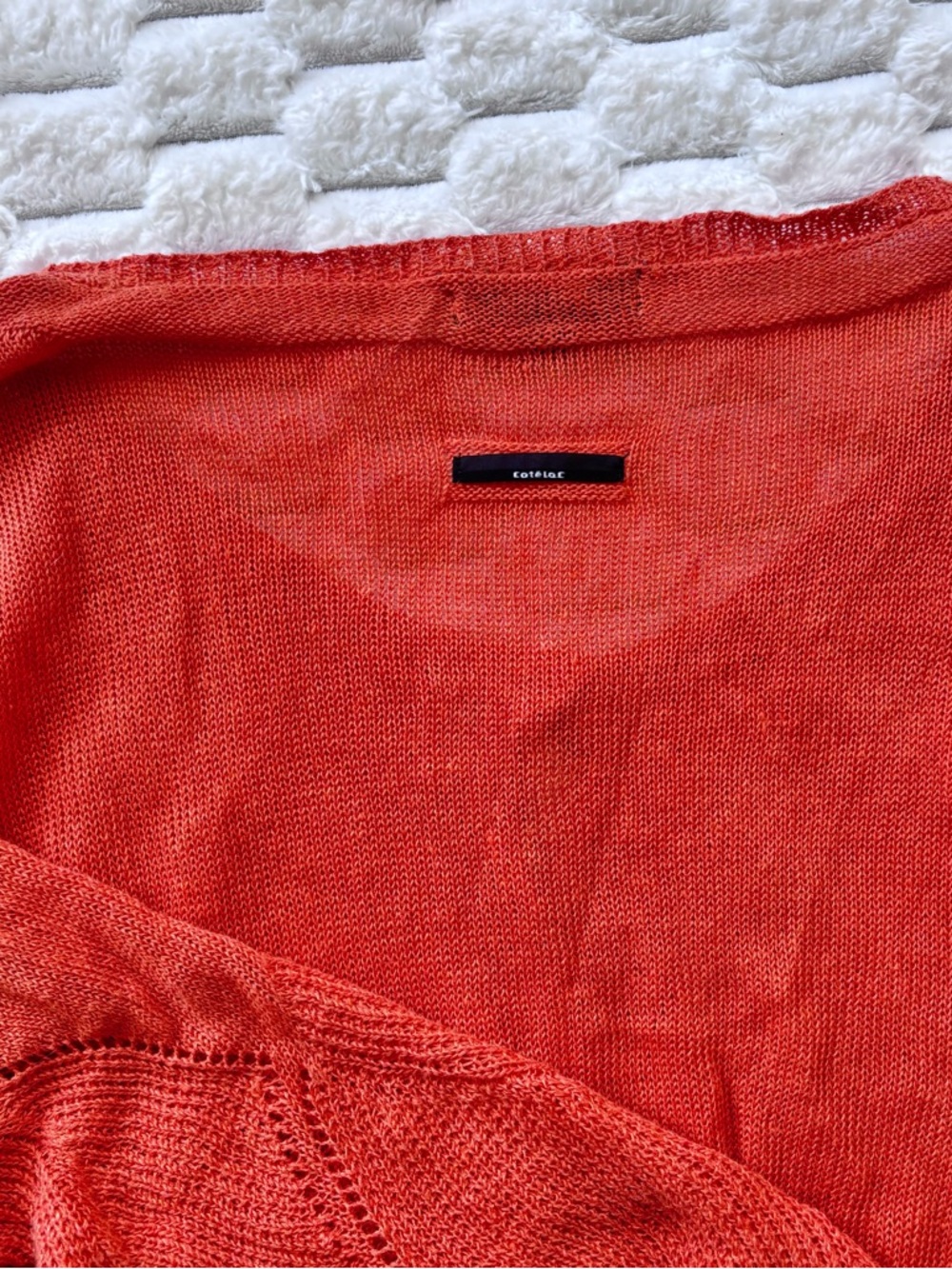 Cotélac Women's Open-Knit Rust Orange Buttonless Cardigan - Picture 5 of 7